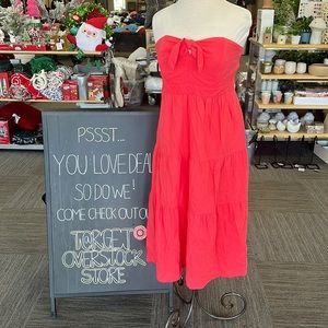 Coral strapless dress w/ pockets